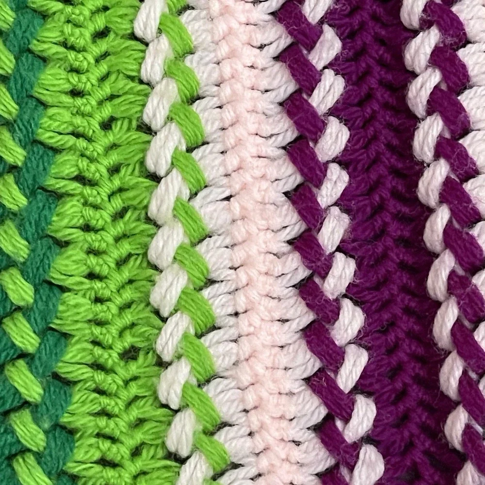 Handmade Crochet Blanket Vibrant Pink‎ Green Purple Stripes Unique Pattern 46x78